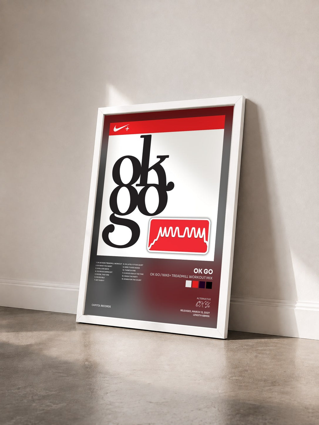 #blanc Tableau de l'album OK Go / Nike+ Treadmill Workout Mix de OK Go vu de trois quarts, cadre blanc