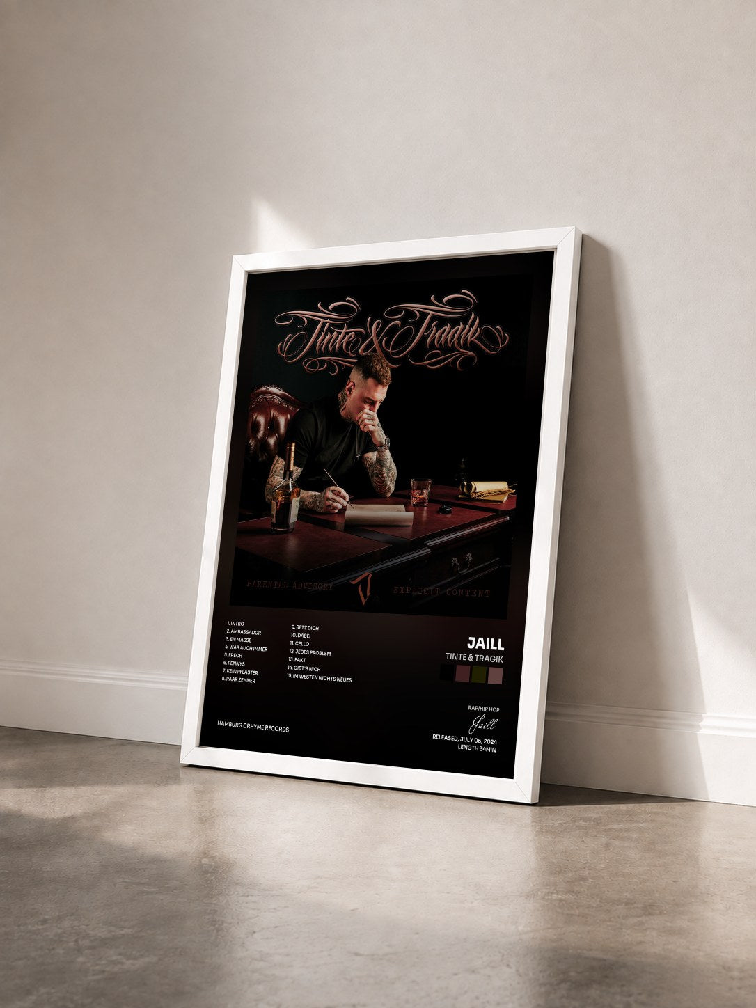 #blanc Tableau de l'album Tinte & Tragik de Jaill vu de trois quarts, cadre blanc