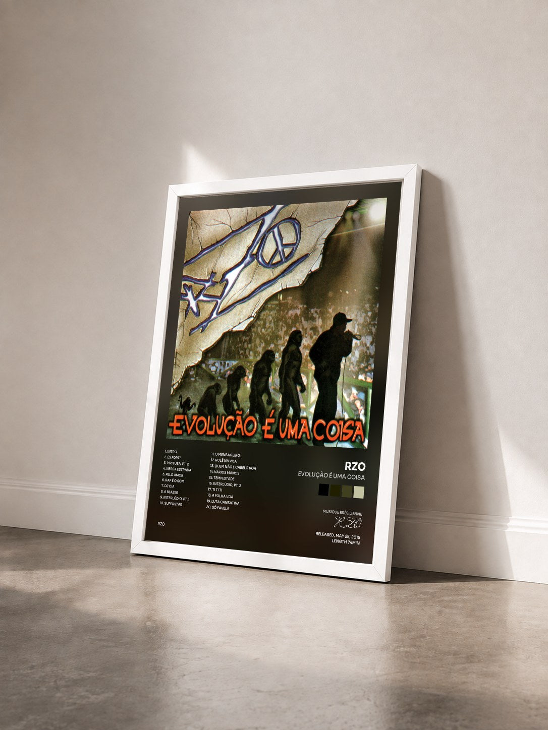 #blanc Tableau de l'album Evolução É uma Coisa de RZO vu de trois quarts, cadre blanc