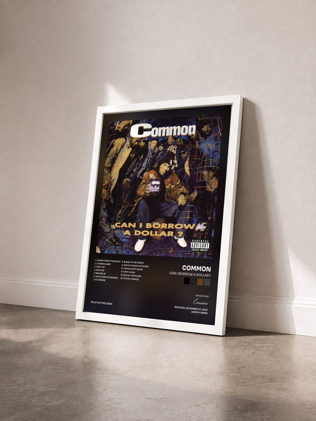 #blanc Tableau de l'album Can I Borrow A Dollar? de Common vu de trois quarts, cadre blanc