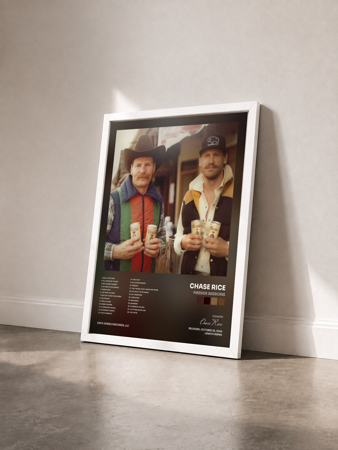 #blanc Tableau de l'album Fireside Sessions de Chase Rice vu de trois quarts, cadre blanc