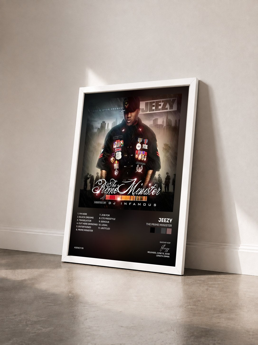 #blanc Tableau de l'album The Prime Minister de Jeezy vu de trois quarts, cadre blanc