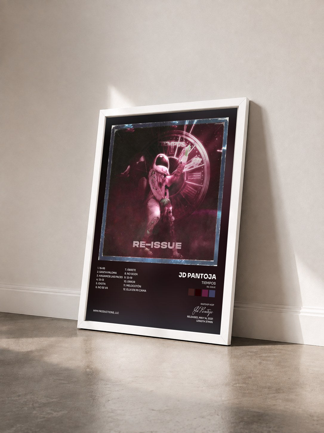 #blanc Tableau de l'album Tiempos (Re-Issue) de Jd Pantoja vu de trois quarts, cadre blanc