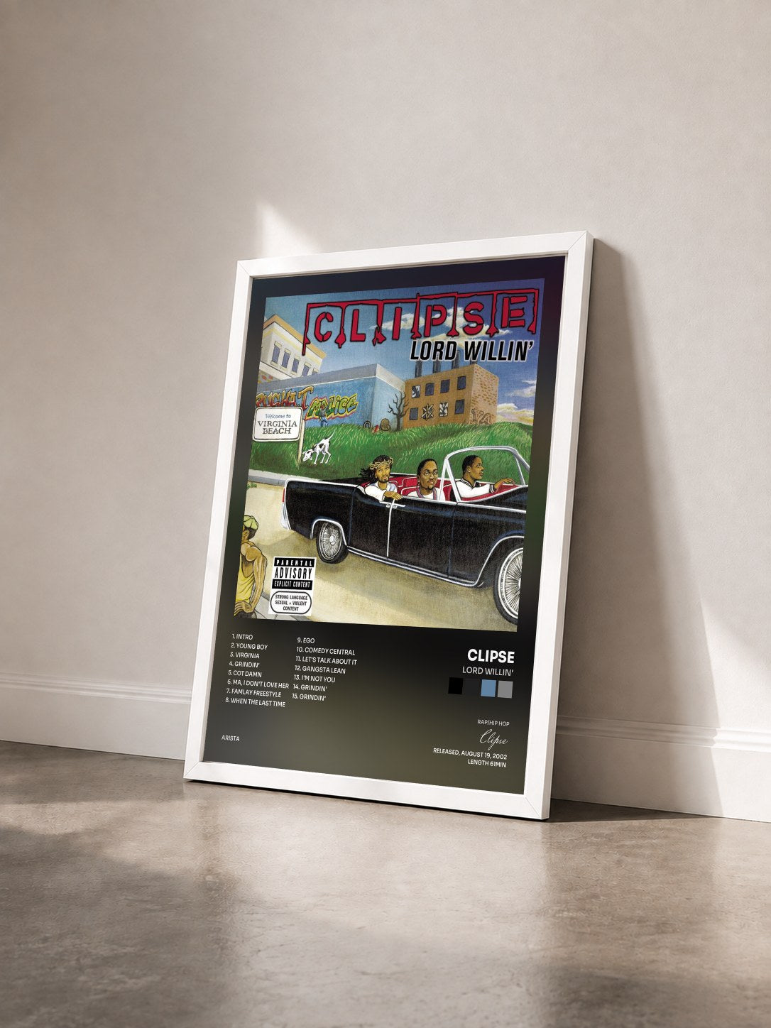 #blanc Tableau de l'album Lord Willin' de Clipse vu de trois quarts, cadre blanc