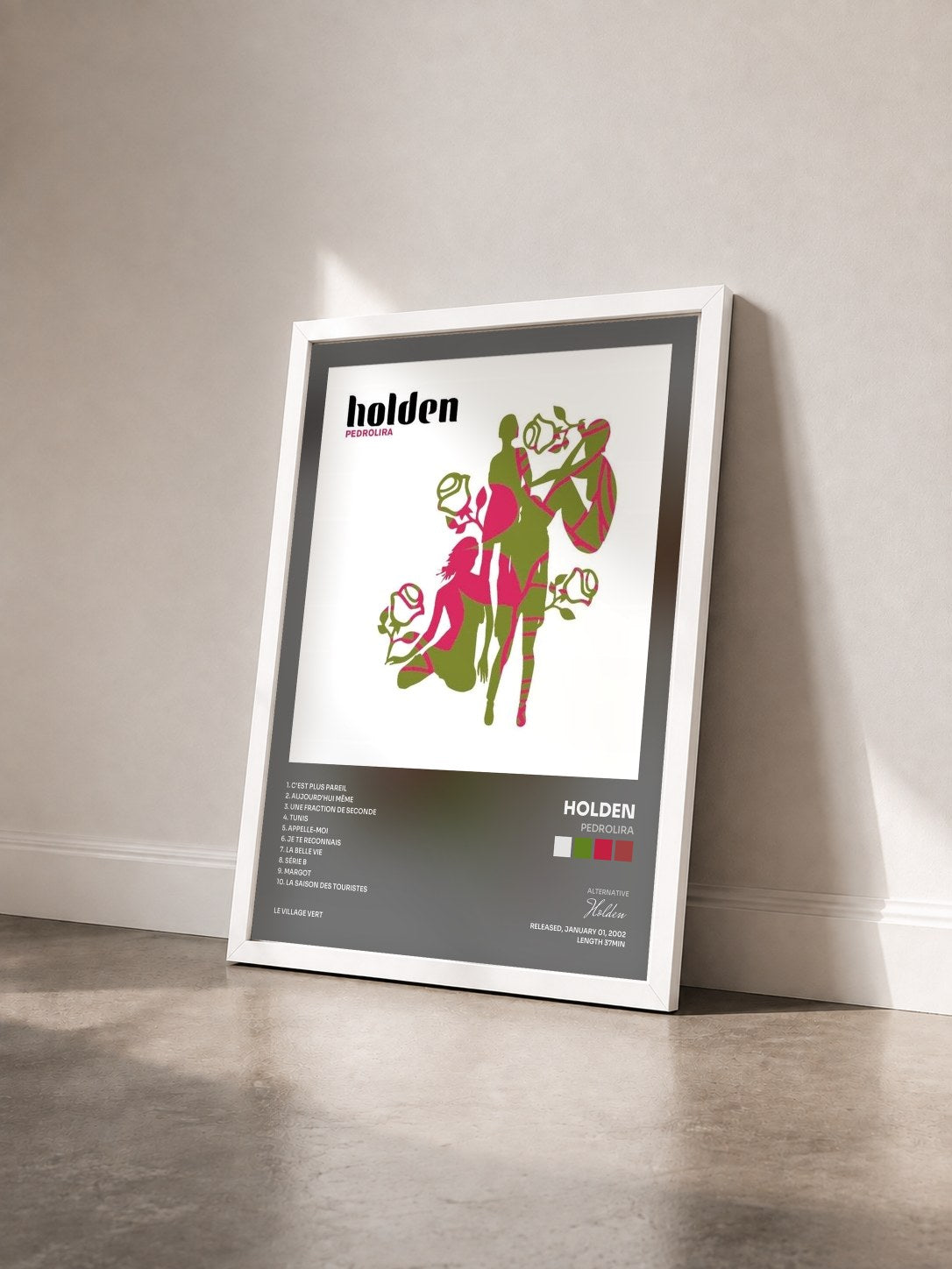 #blanc Tableau de l'album Pedrolira de Holden vu de trois quarts, cadre blanc