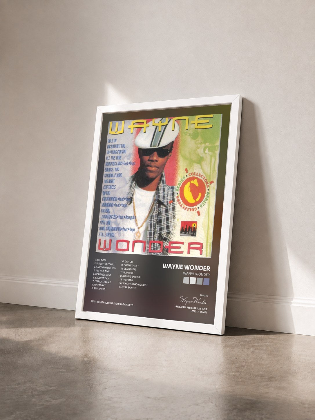 #blanc Tableau de l'album Wanye Wonder de Wayne Wonder vu de trois quarts, cadre blanc