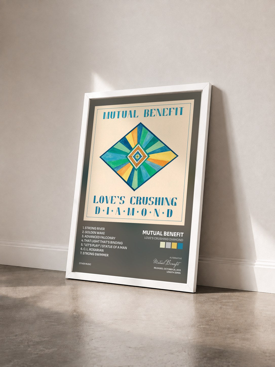 #blanc Tableau de l'album Love's Crushing Diamond de Mutual Benefit vu de trois quarts, cadre blanc