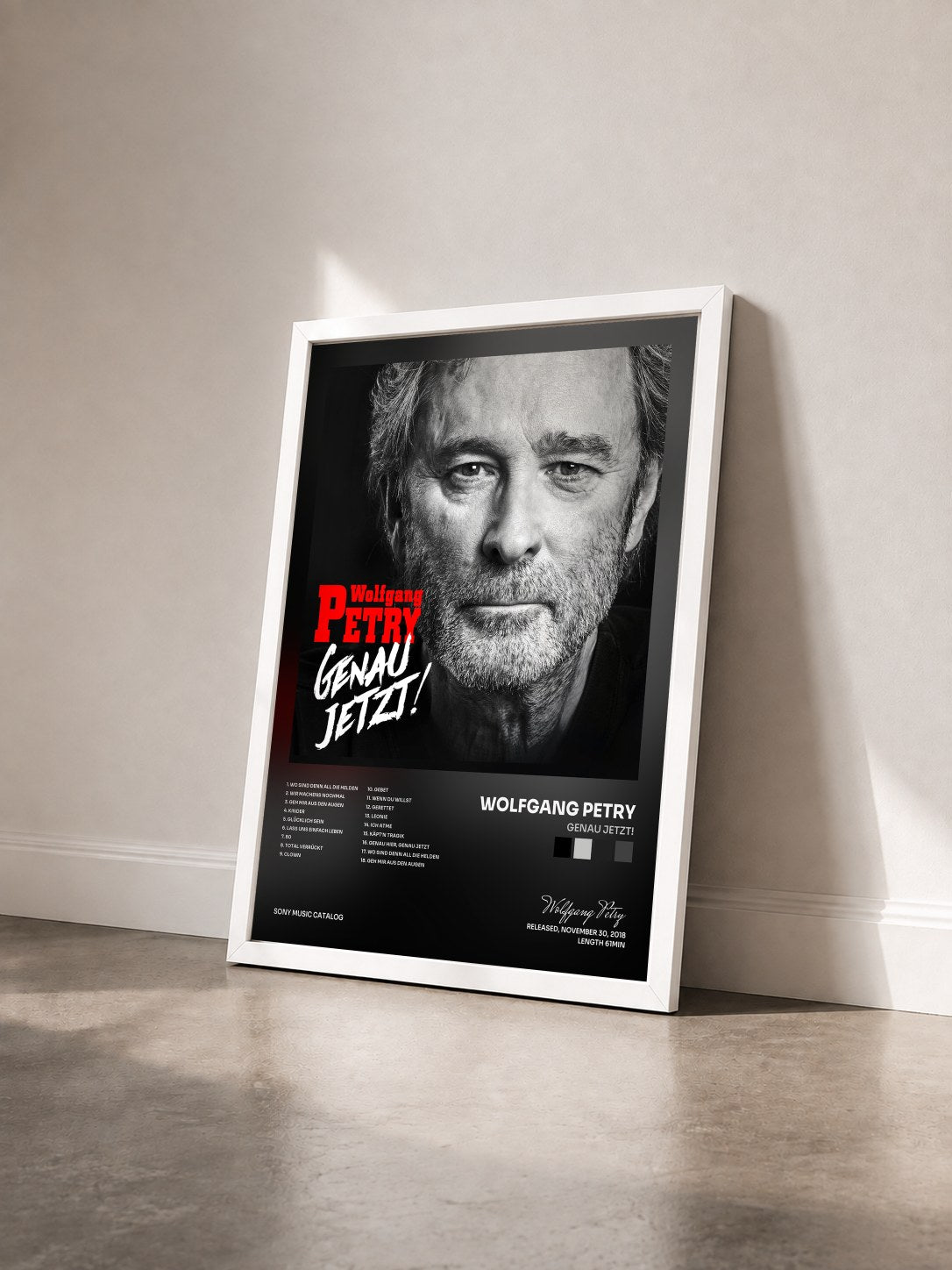 #blanc Tableau de l'album Genau jetzt! de Wolfgang Petry vu de trois quarts, cadre blanc