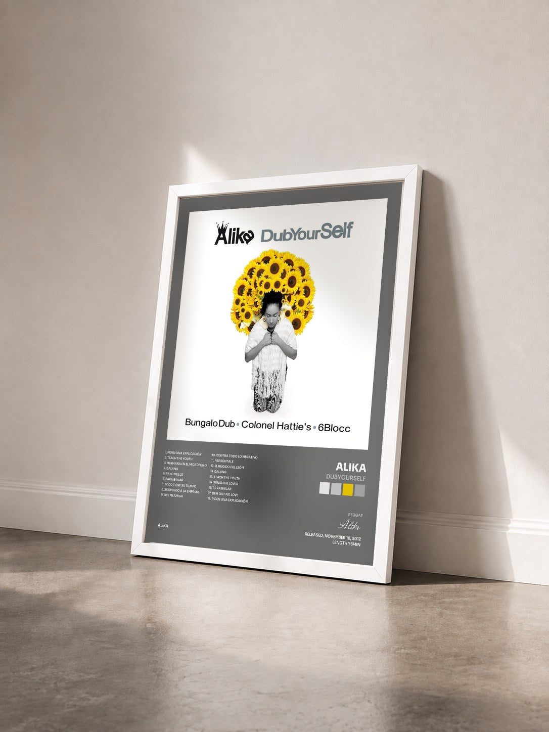 #blanc Tableau de l'album DubYourSelf de Alika vu de trois quarts, cadre blanc