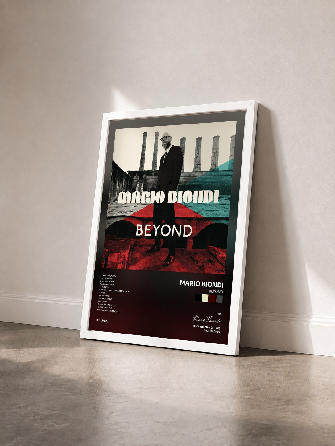 #blanc Tableau de l'album Beyond de Mario Biondi vu de trois quarts, cadre blanc