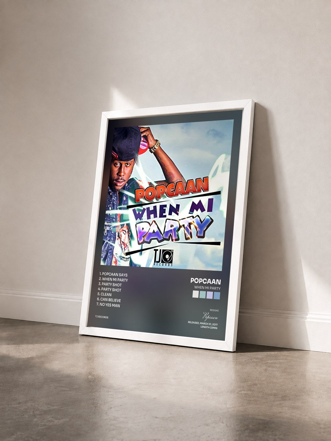 #blanc Tableau de l'album When Mi Party de Popcaan vu de trois quarts, cadre blanc