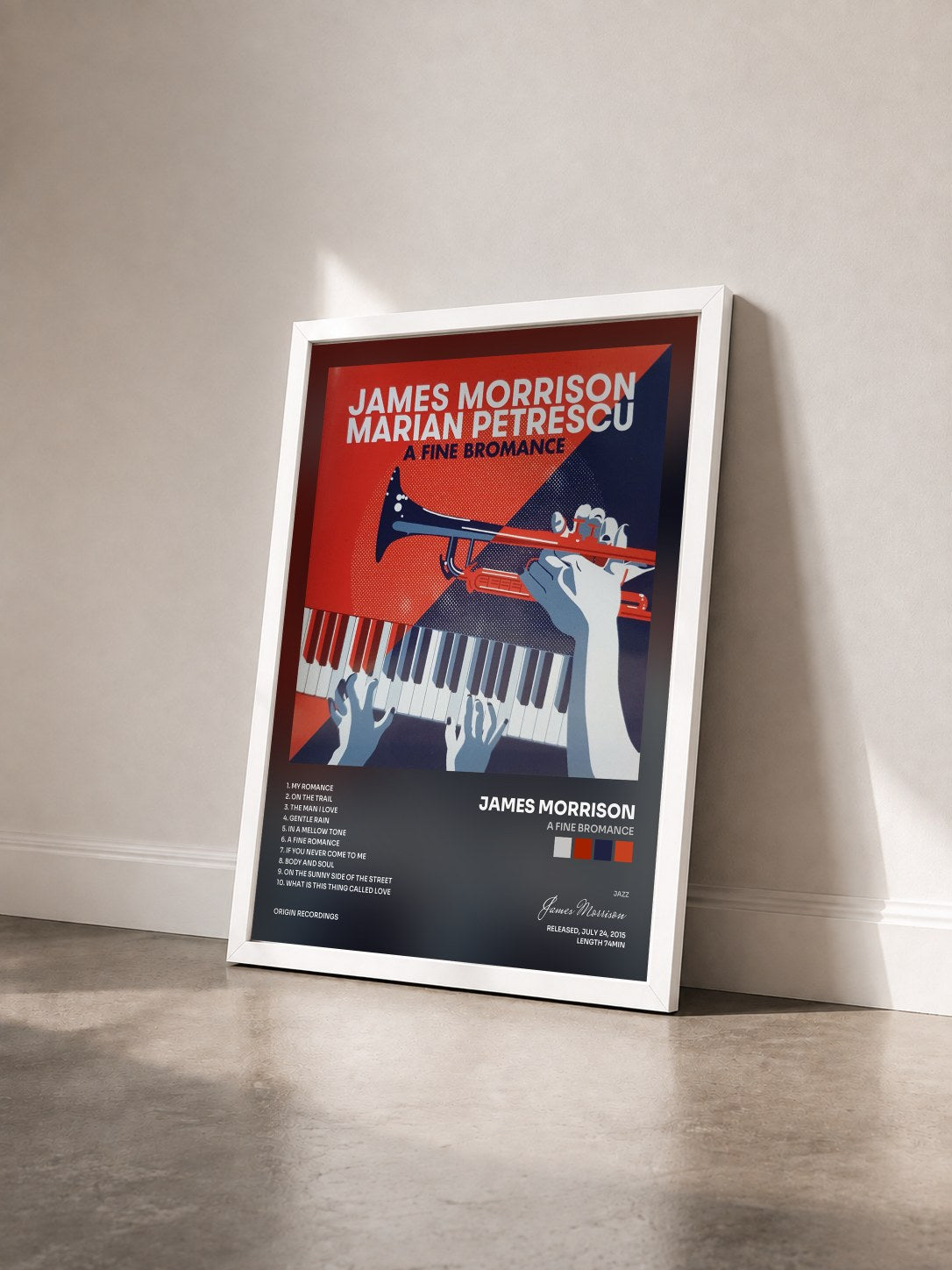 #blanc Tableau de l'album A Fine Bromance de James Morrison vu de trois quarts, cadre blanc