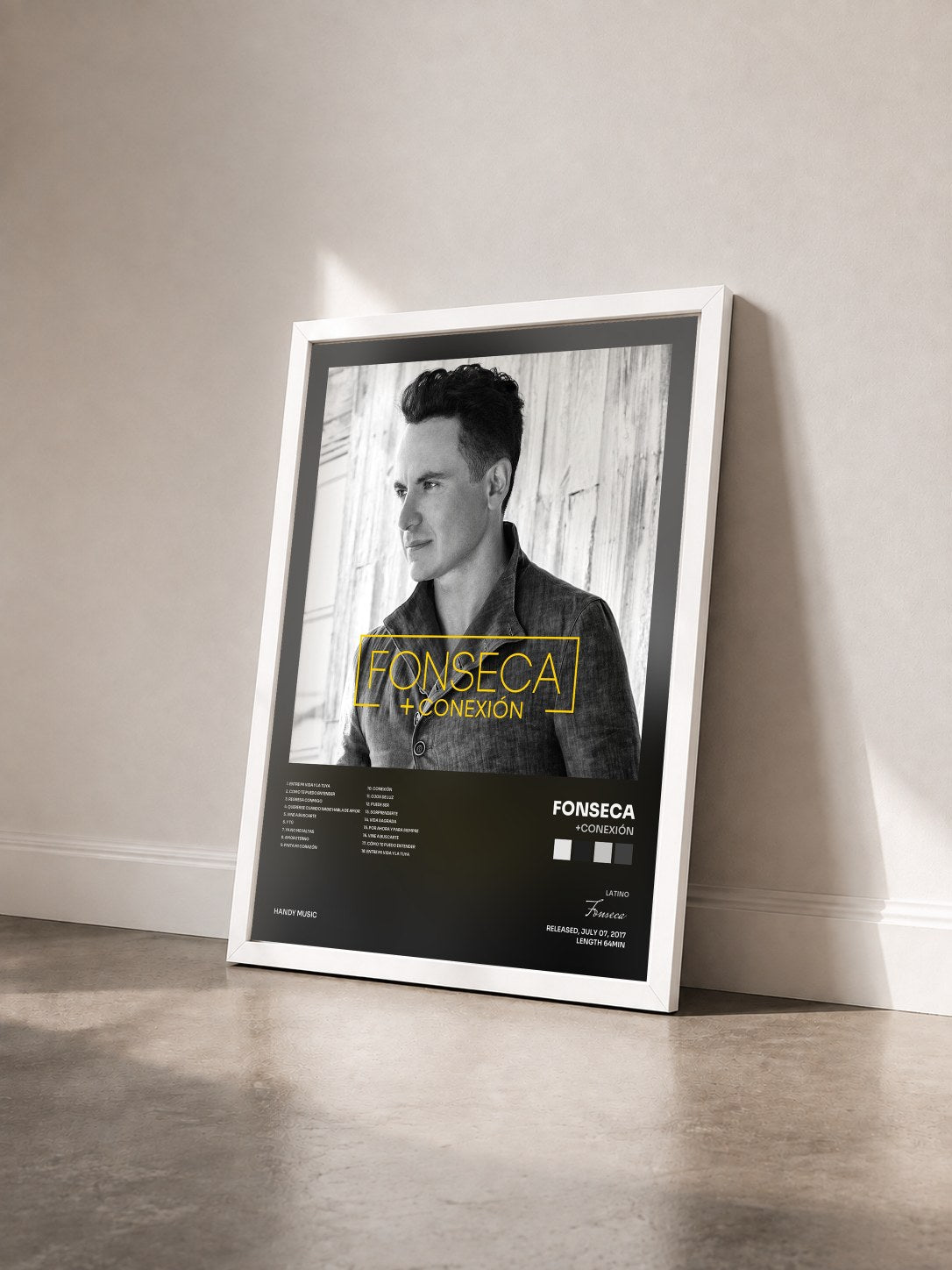 #blanc Tableau de l'album +Conexión de Fonseca vu de trois quarts, cadre blanc