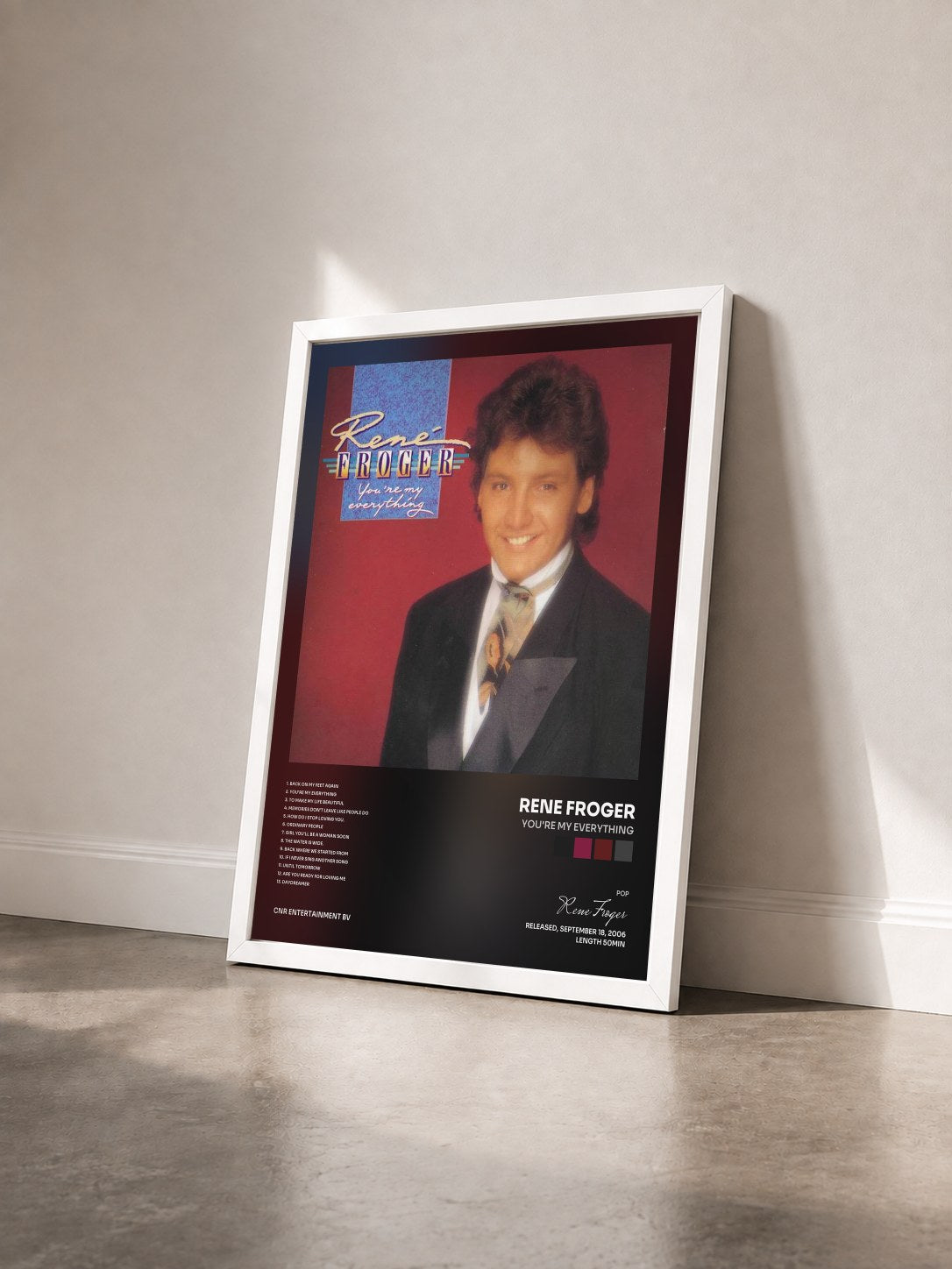 #blanc Tableau de l'album You're My Everything de Rene Froger vu de trois quarts, cadre blanc