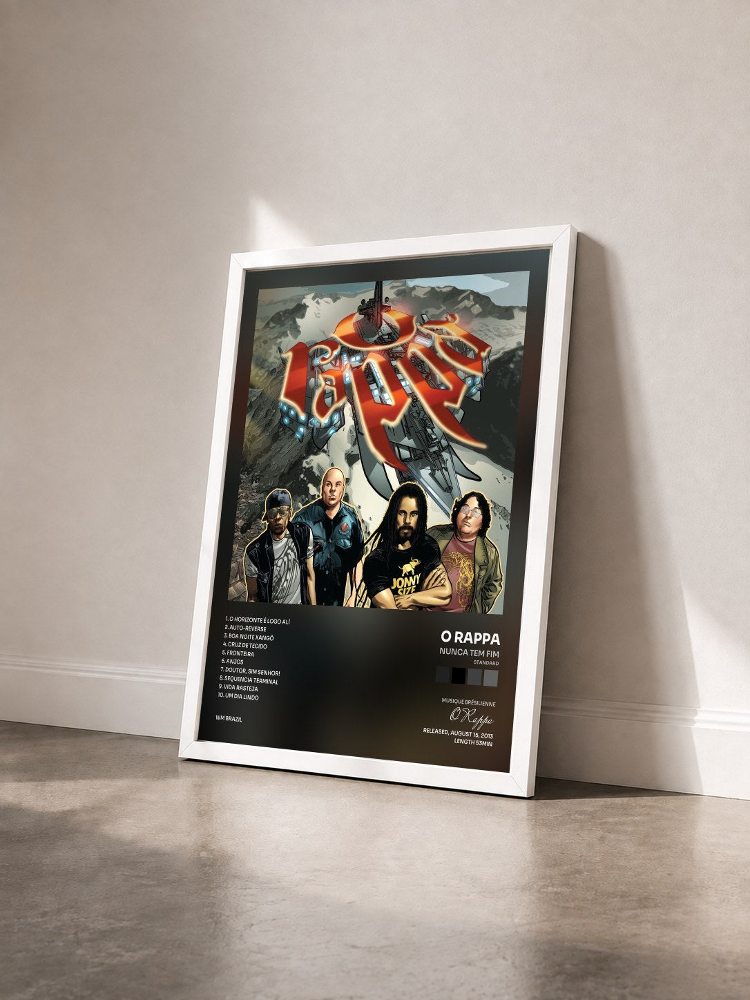 #blanc Tableau de l'album Nunca Tem Fim (Standard) de O Rappa vu de trois quarts, cadre blanc