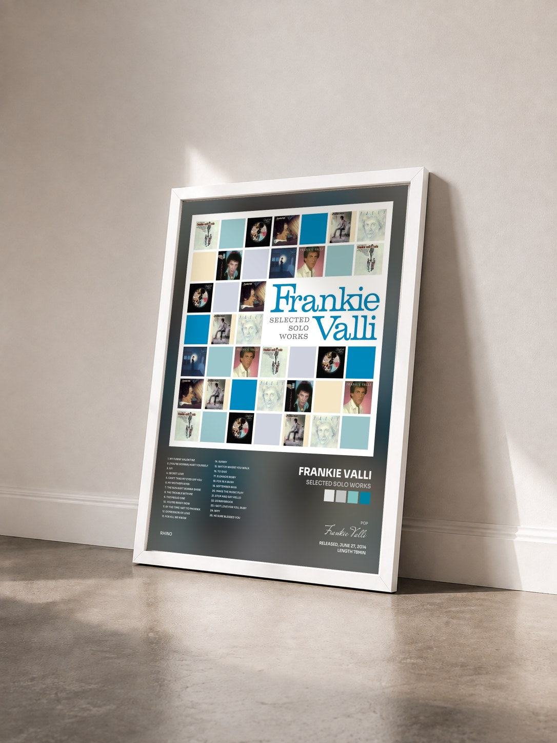 #blanc Tableau de l'album Selected Solo Works de Frankie Valli vu de trois quarts, cadre blanc