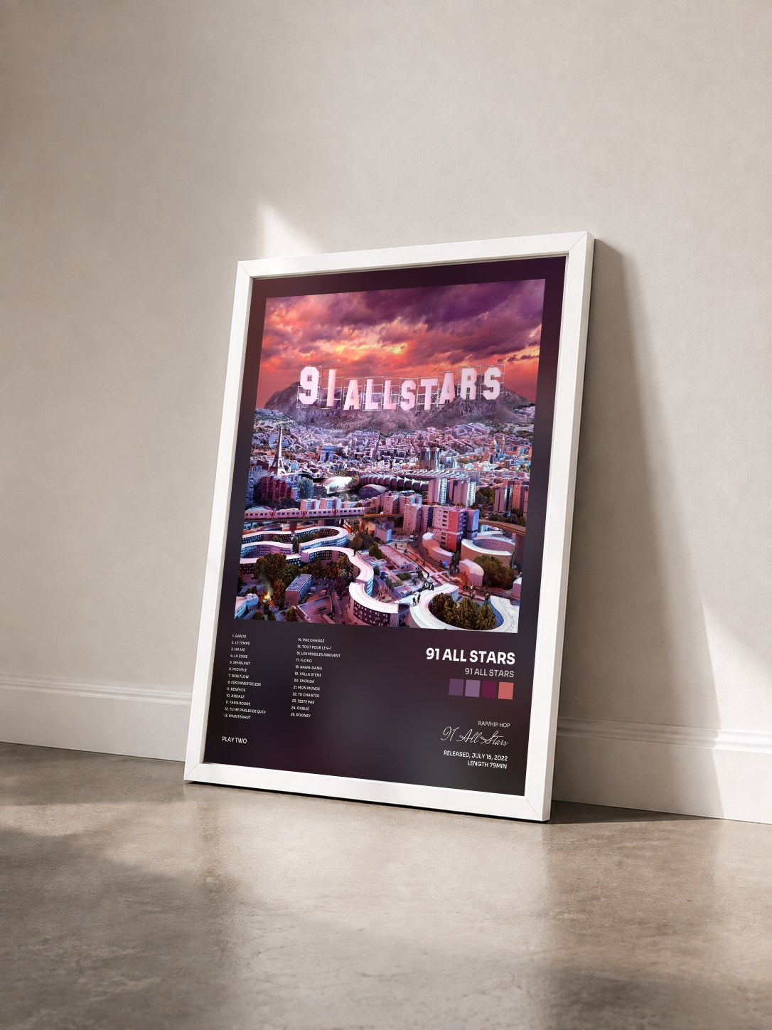 #blanc Tableau de l'album 91 ALL STARS de 91 All Stars vu de trois quarts, cadre blanc