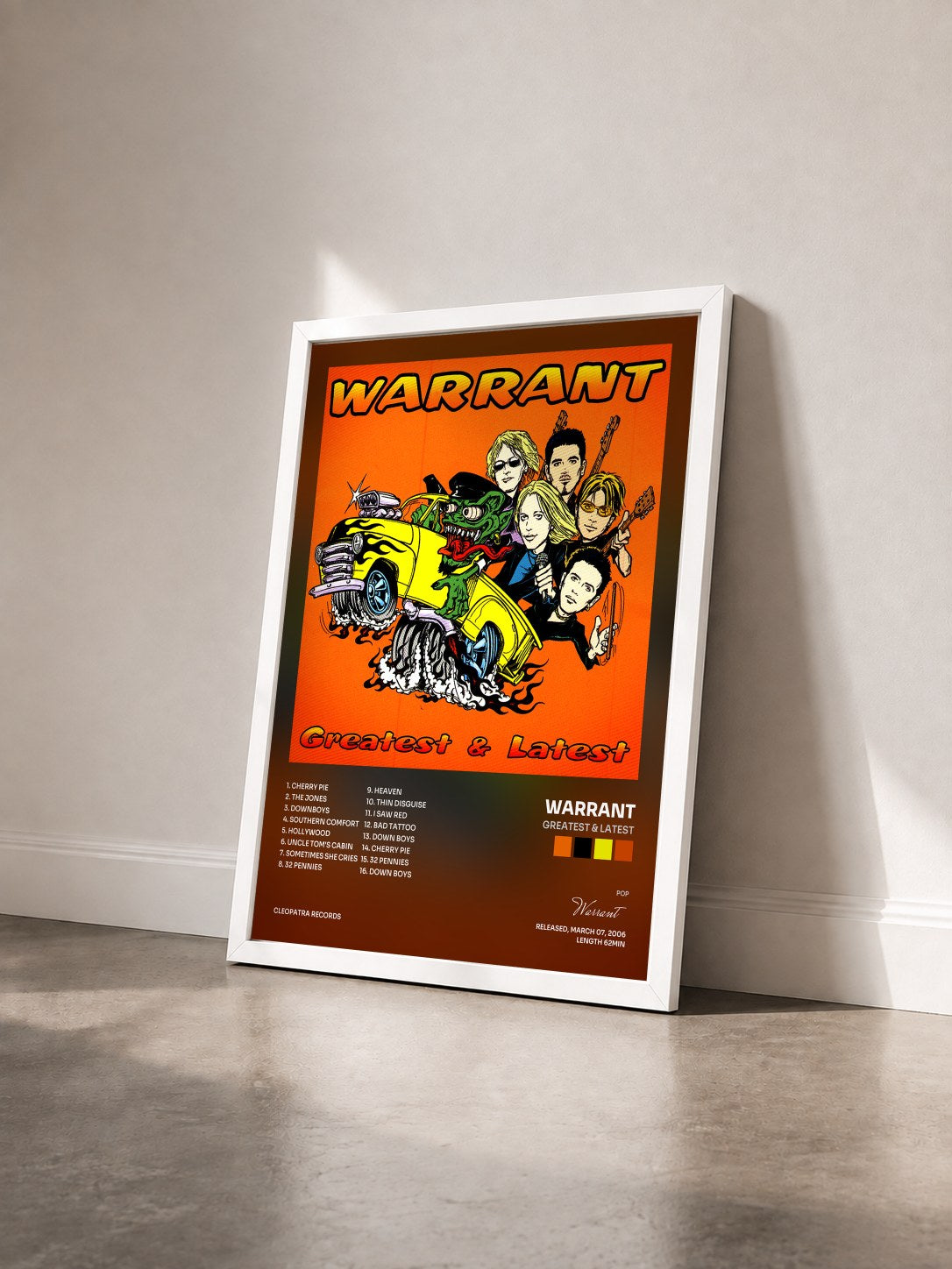#blanc Tableau de l'album Greatest & Latest de Warrant vu de trois quarts, cadre blanc