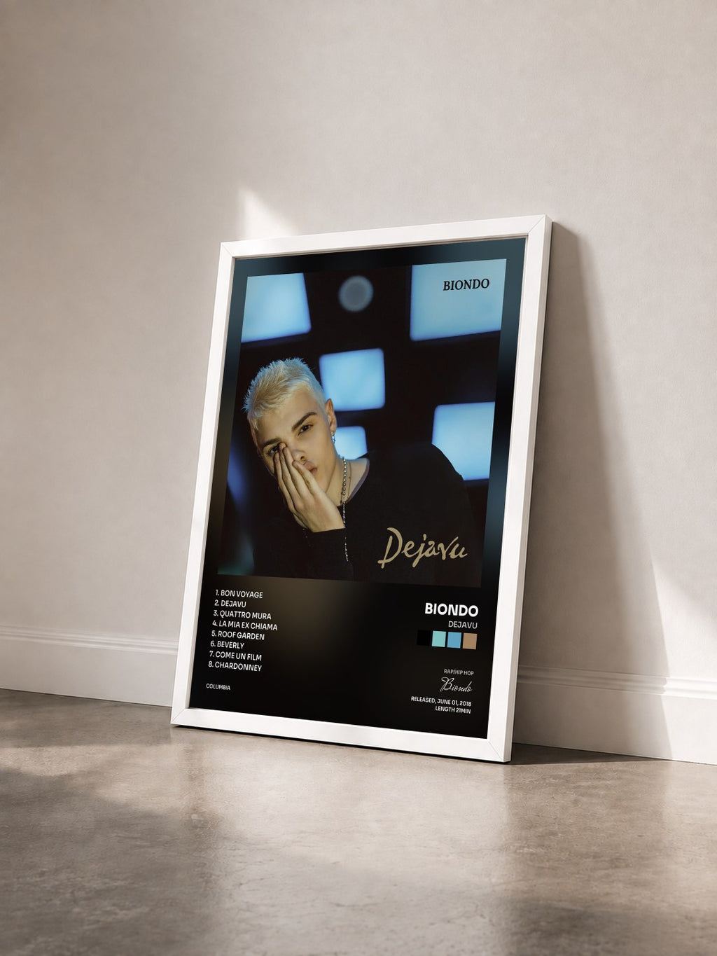 #blanc Tableau de l'album Dejavu de Biondo vu de trois quarts, cadre blanc