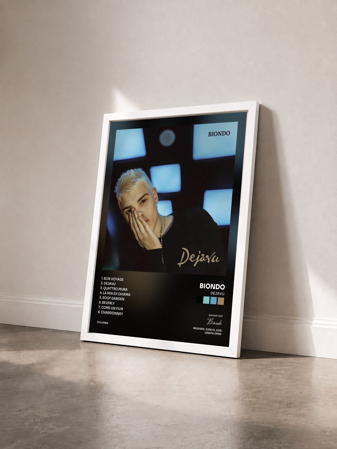 #blanc Tableau de l'album Dejavu de Biondo vu de trois quarts, cadre blanc
