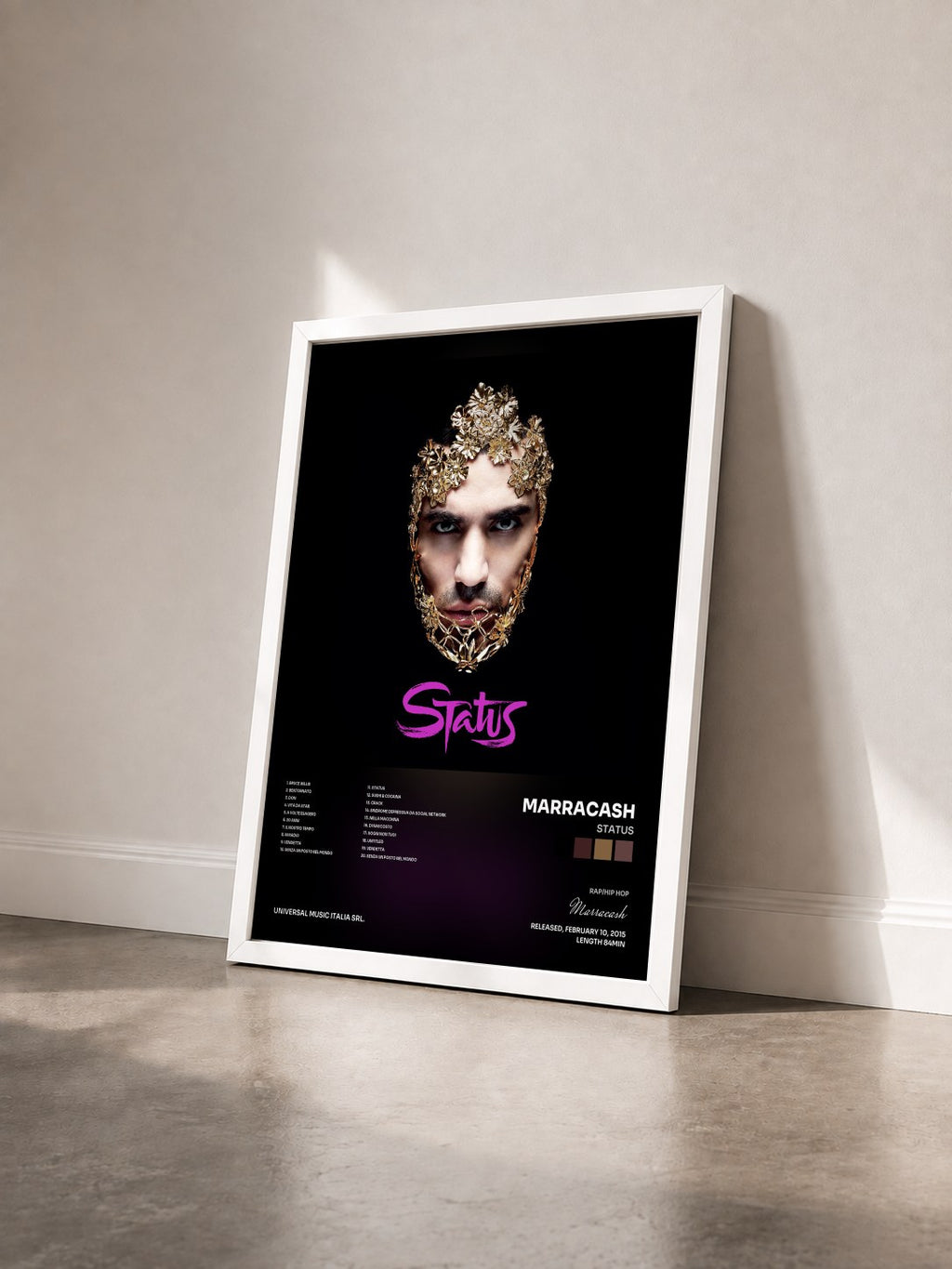 #blanc Status by Marracash as a framed art print seen at an angle, white frame