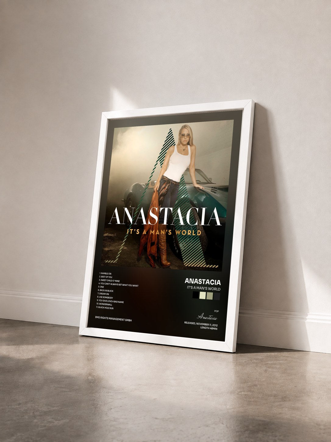 #blanc Tableau de l'album It's a Man's World de Anastacia vu de trois quarts, cadre blanc