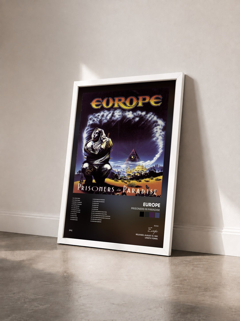#blanc Tableau de l'album Prisoners In Paradise de Europe vu de trois quarts, cadre blanc