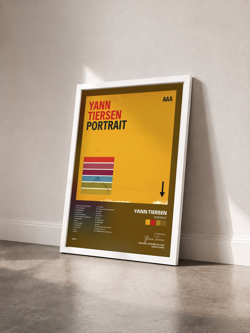 #blanc Tableau de l'album Portrait de Yann Tiersen vu de trois quarts, cadre blanc