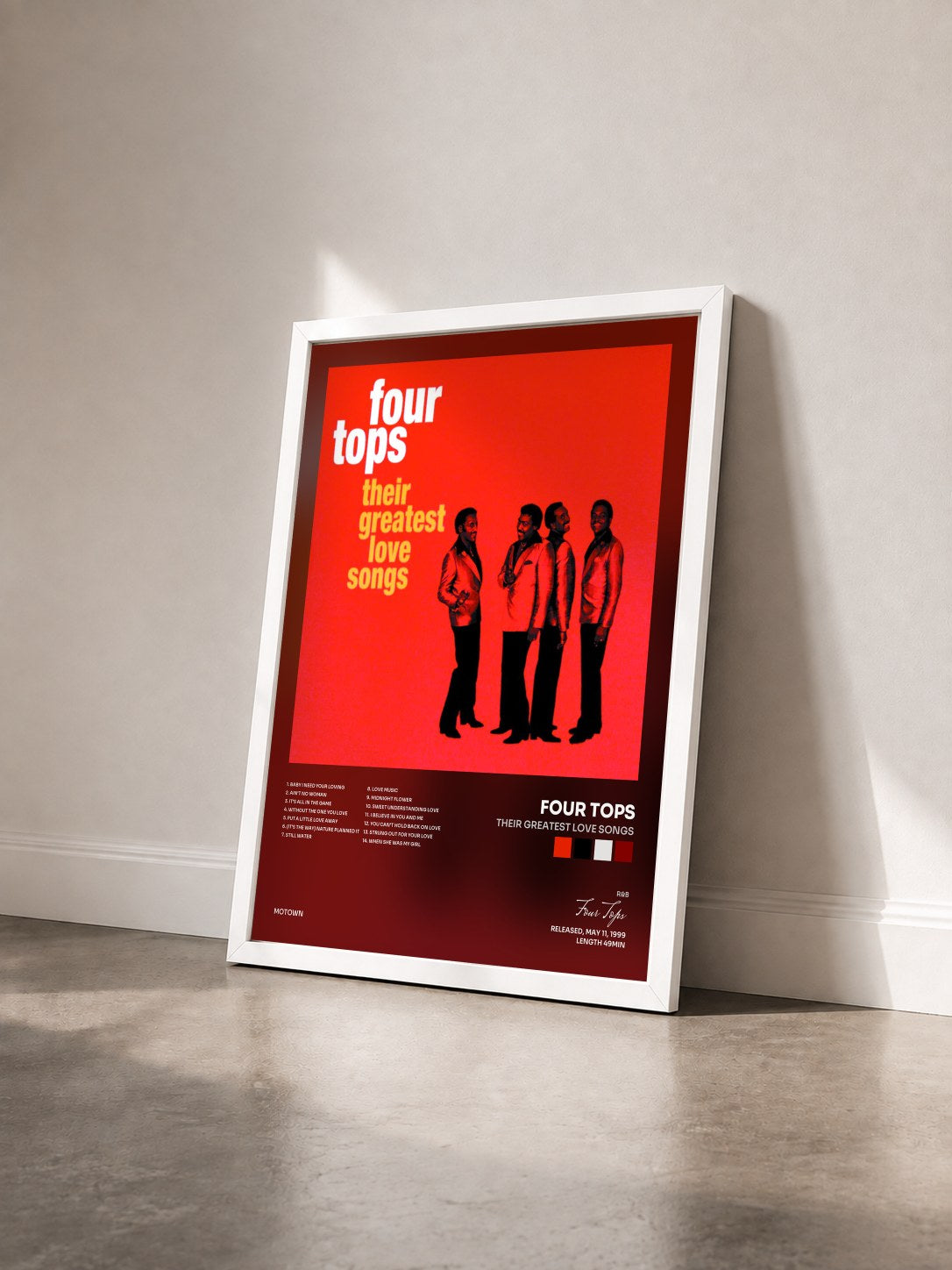 #blanc Tableau de l'album Their Greatest Love Songs de Four Tops vu de trois quarts, cadre blanc