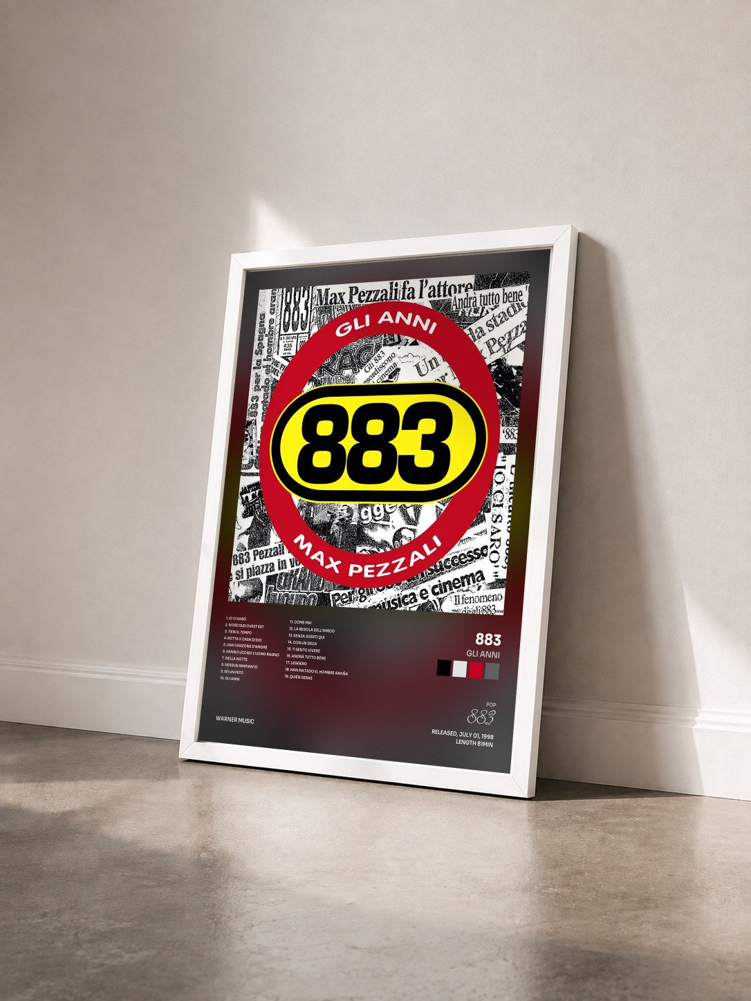 #blanc Tableau de l'album Gli anni de 883 vu de trois quarts, cadre blanc