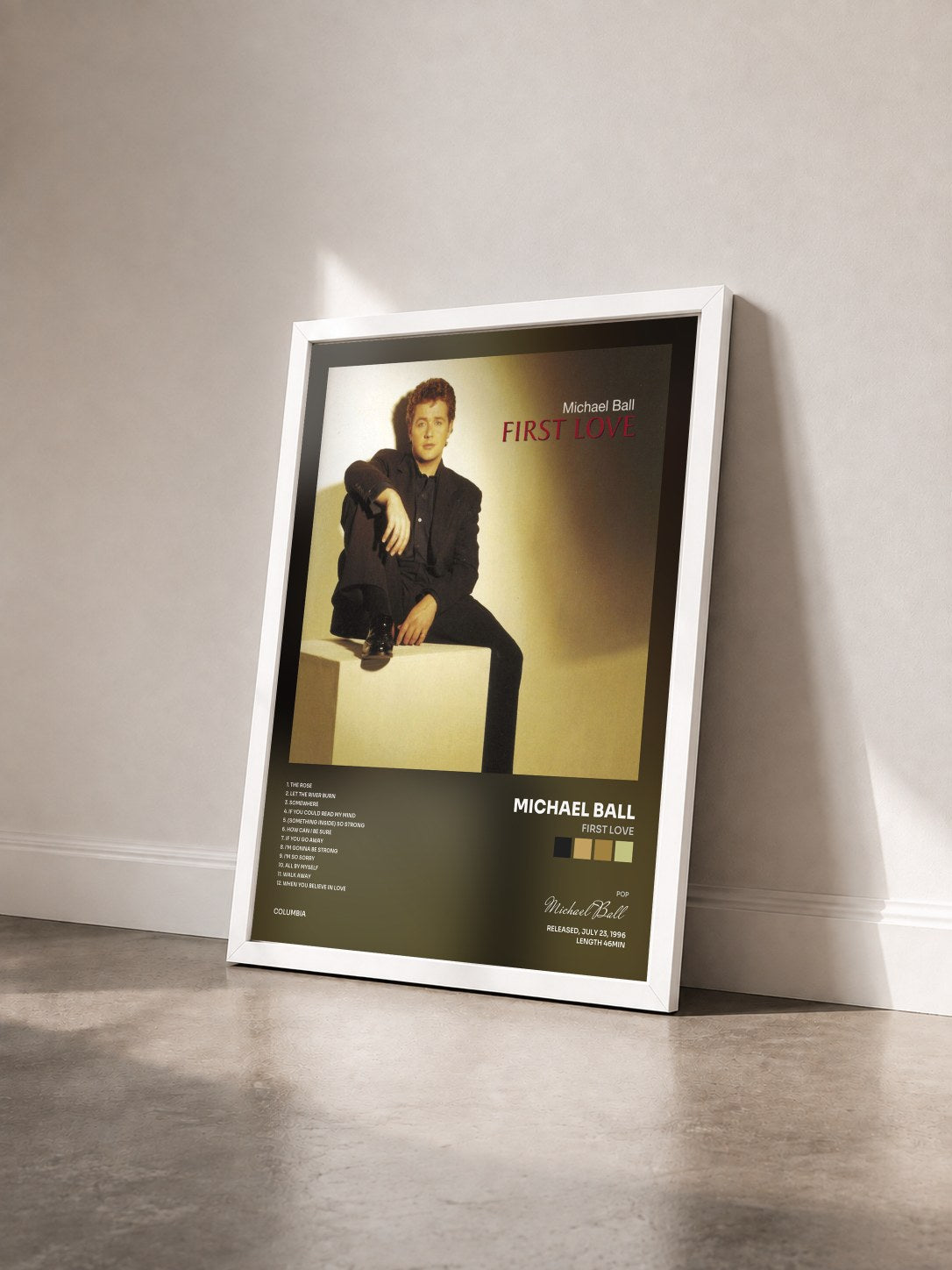 #blanc Tableau de l'album First Love de Michael Ball vu de trois quarts, cadre blanc