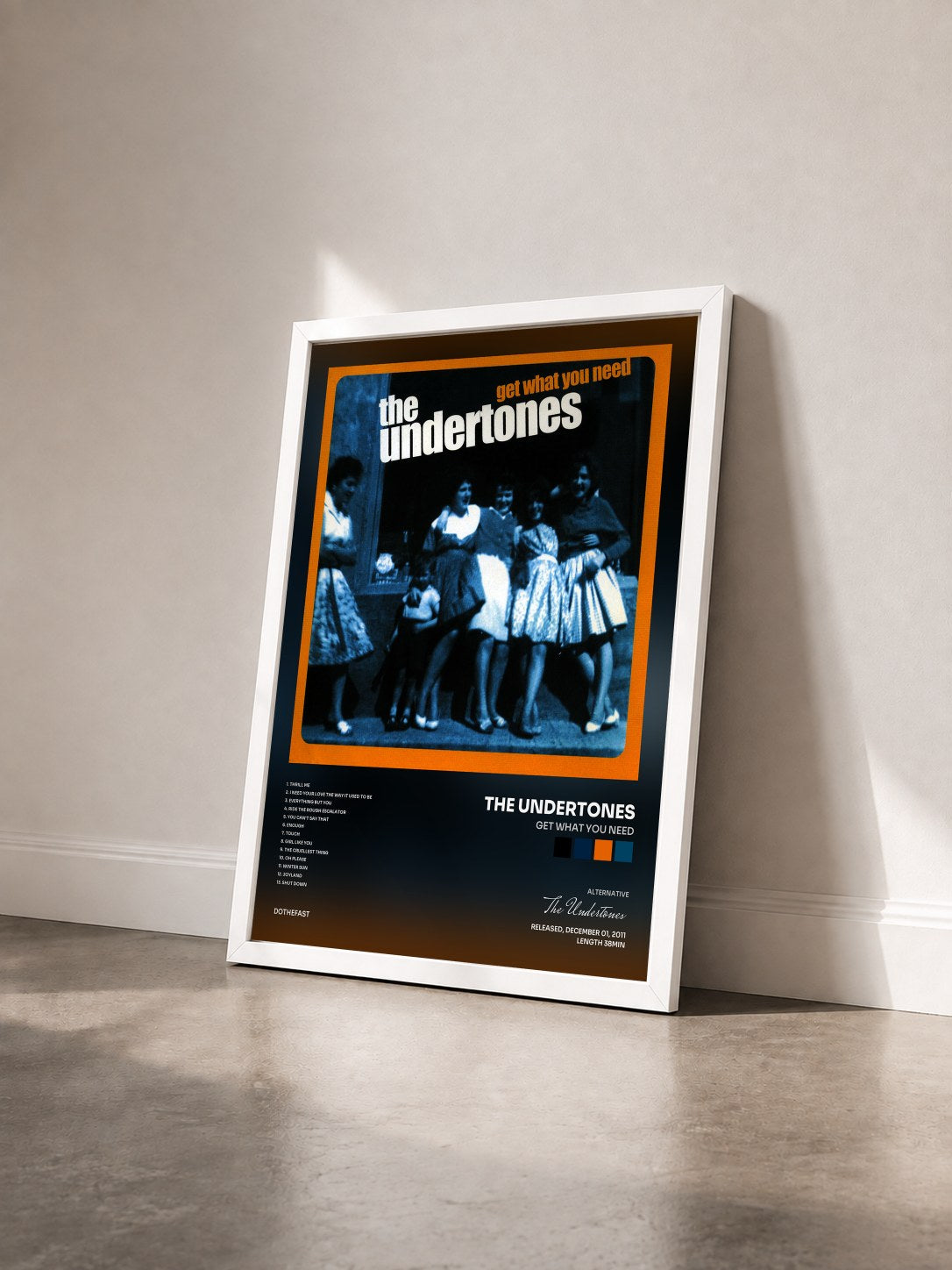 #blanc Tableau de l'album Get What You Need de The Undertones vu de trois quarts, cadre blanc