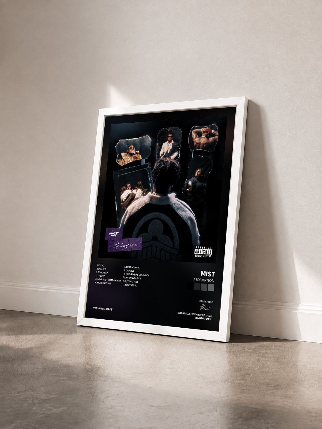 #blanc Tableau de l'album Redemption de Mist vu de trois quarts, cadre blanc
