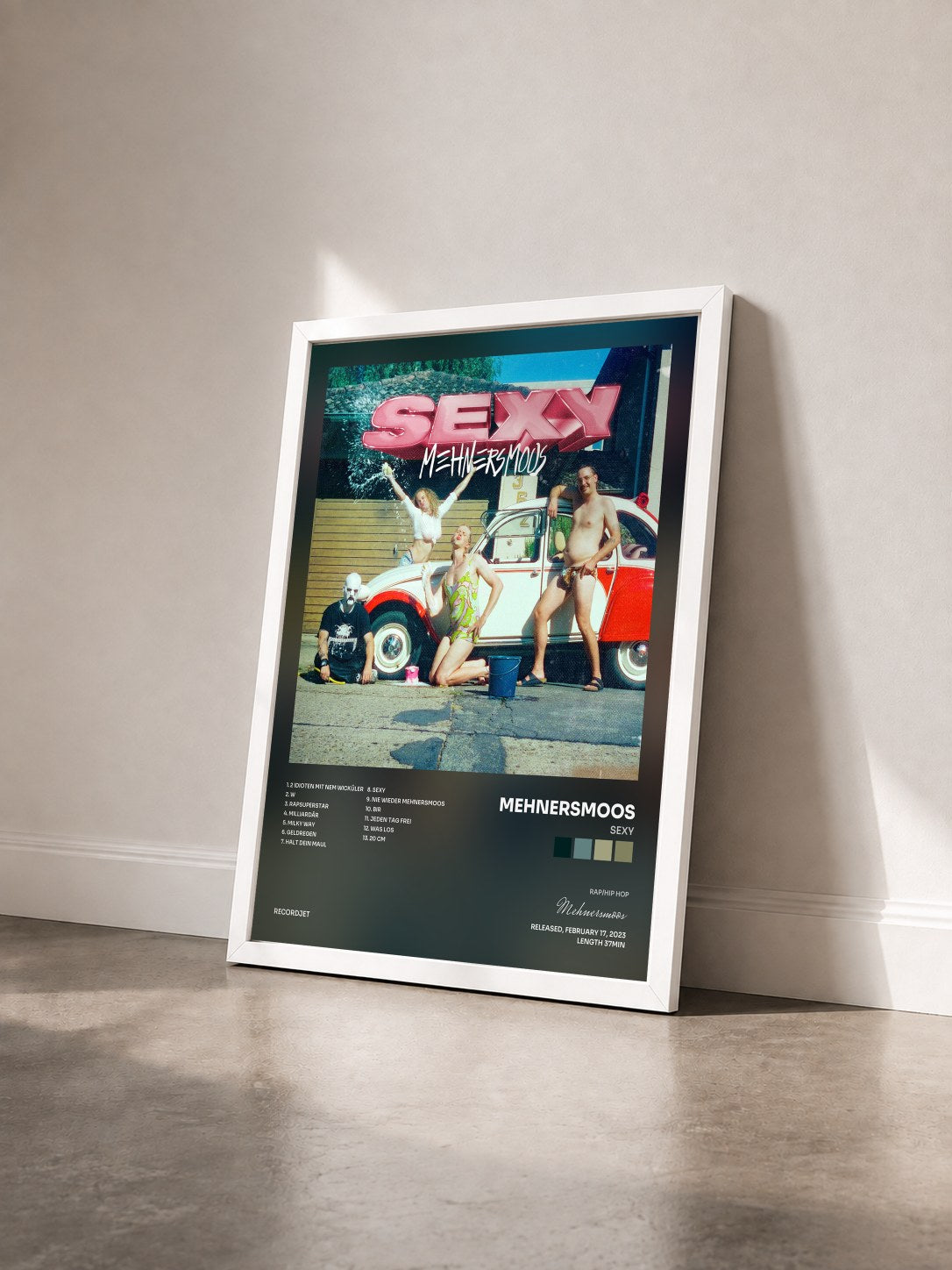 #blanc Tableau de l'album Sexy de Mehnersmoos vu de trois quarts, cadre blanc