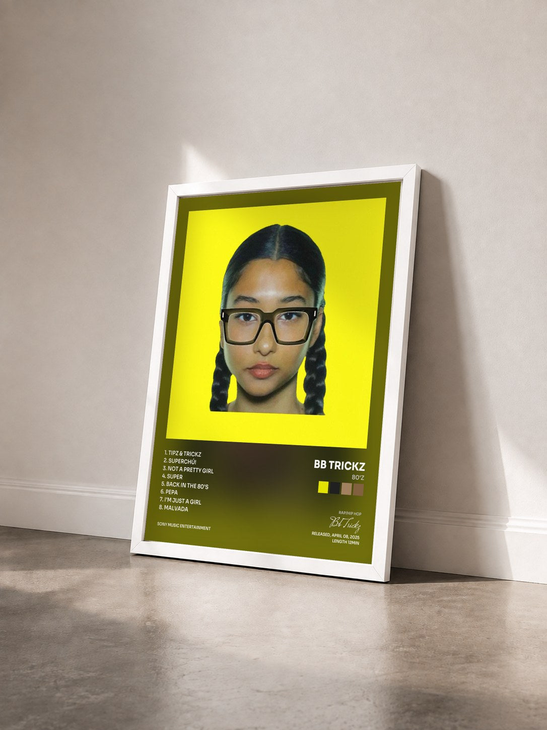 #blanc Tableau de l'album 80'z de Bb Trickz vu de trois quarts, cadre blanc
