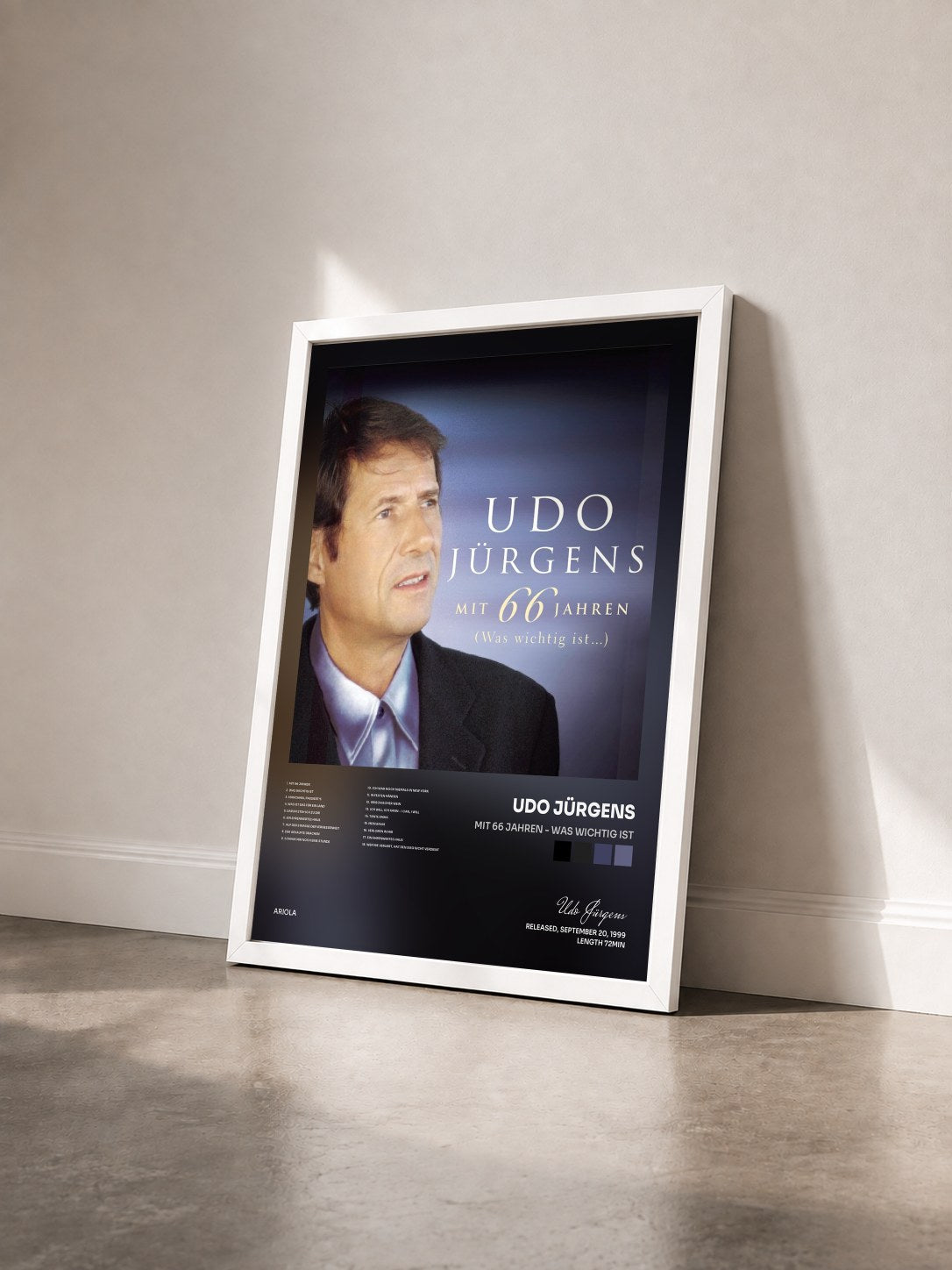 #blanc Tableau de l'album Mit 66 Jahren - was wichtig ist de Udo Jürgens vu de trois quarts, cadre blanc