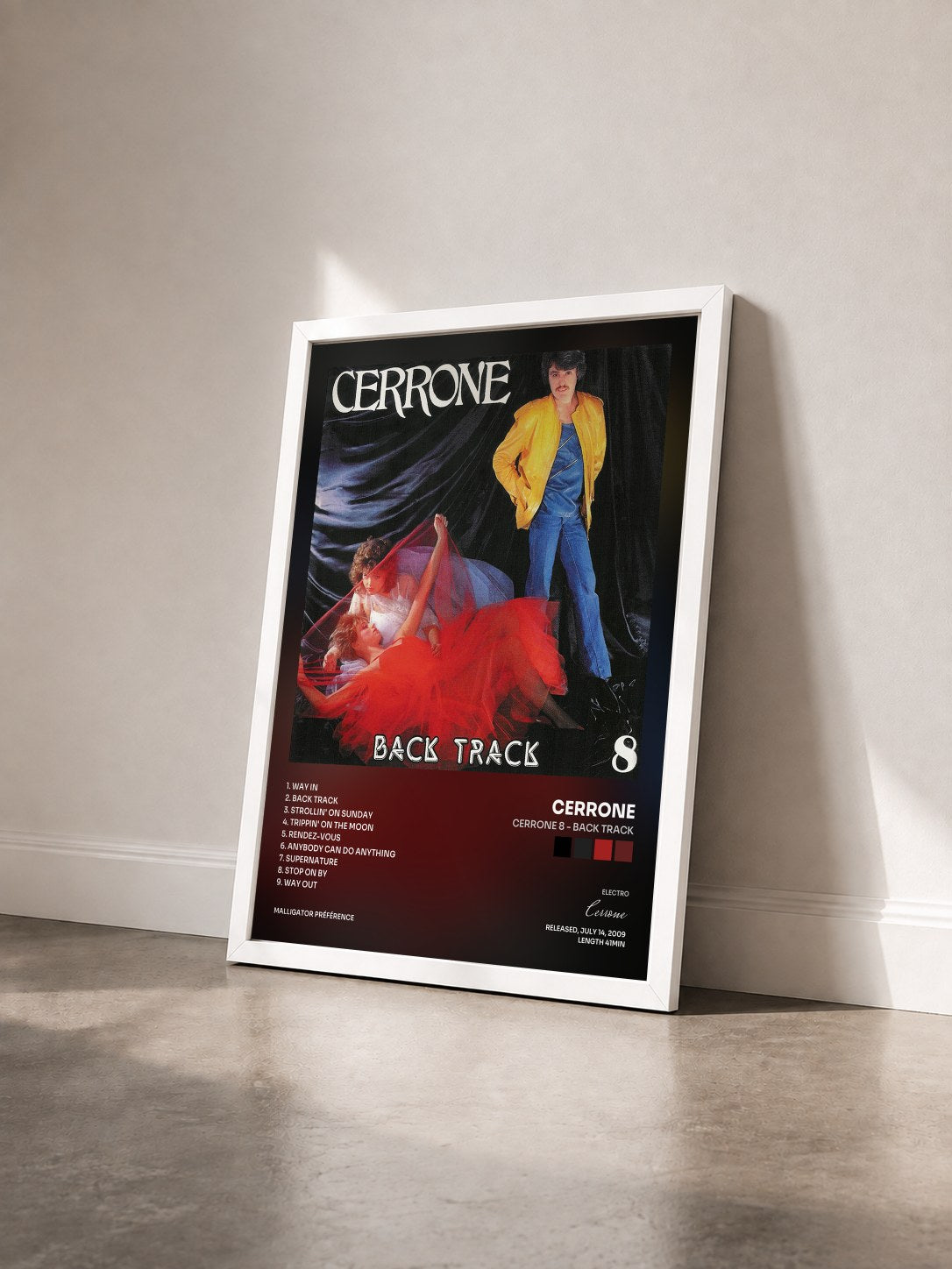 #blanc Tableau de l'album Cerrone 8 - Back Track de Cerrone vu de trois quarts, cadre blanc