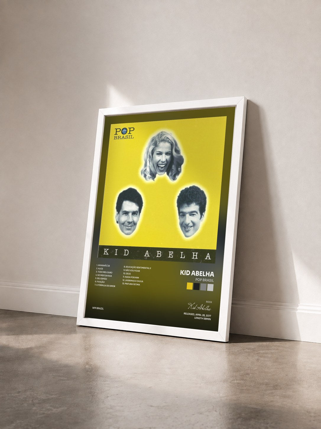 #blanc Tableau de l'album Pop Brasil de Kid Abelha vu de trois quarts, cadre blanc