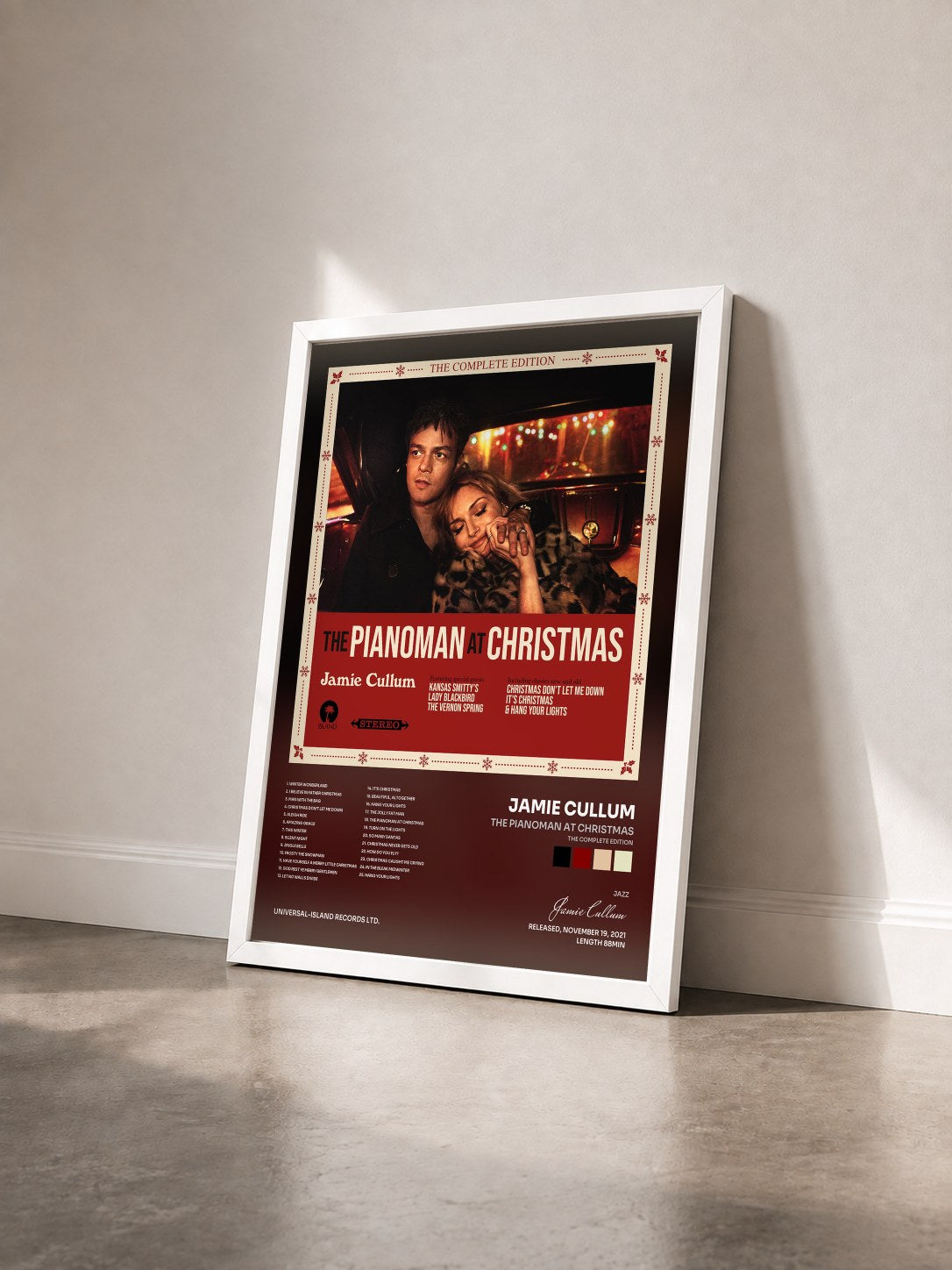 #blanc Tableau de l'album The Pianoman at Christmas (The Complete Edition) de Jamie Cullum vu de trois quarts, cadre blanc