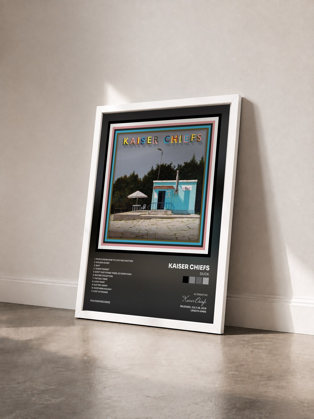 #blanc Tableau de l'album Duck de Kaiser Chiefs vu de trois quarts, cadre blanc