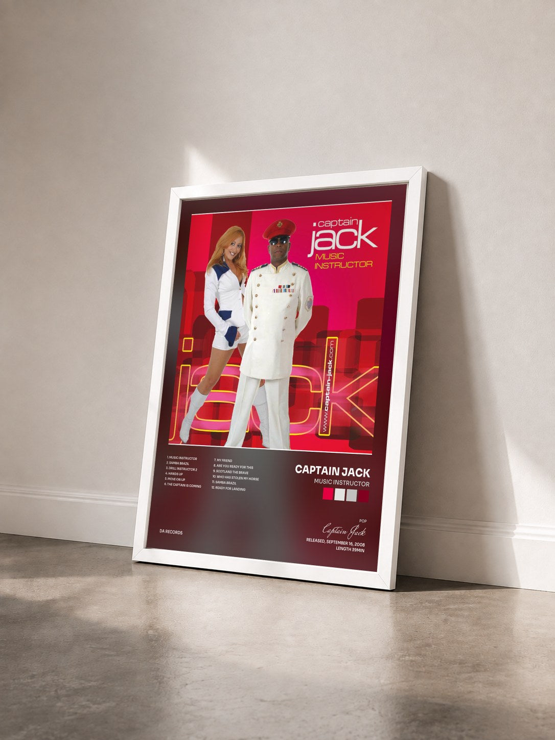 #blanc Tableau de l'album Music Instructor de Captain Jack vu de trois quarts, cadre blanc