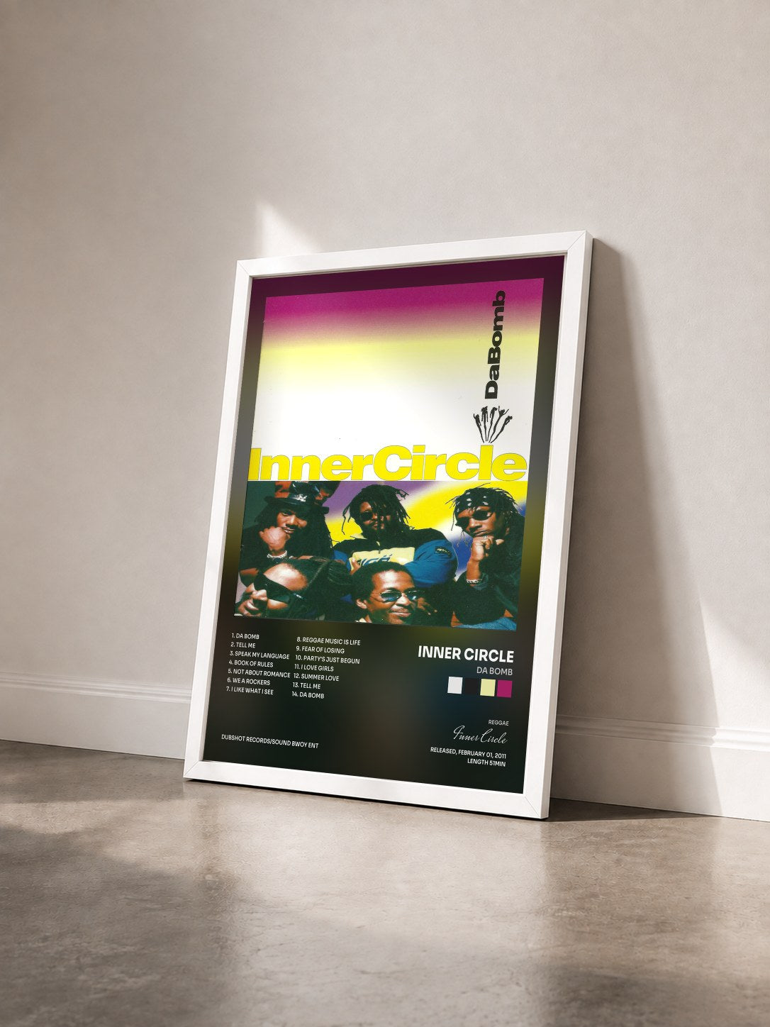 #blanc Tableau de l'album Da Bomb de Inner Circle vu de trois quarts, cadre blanc