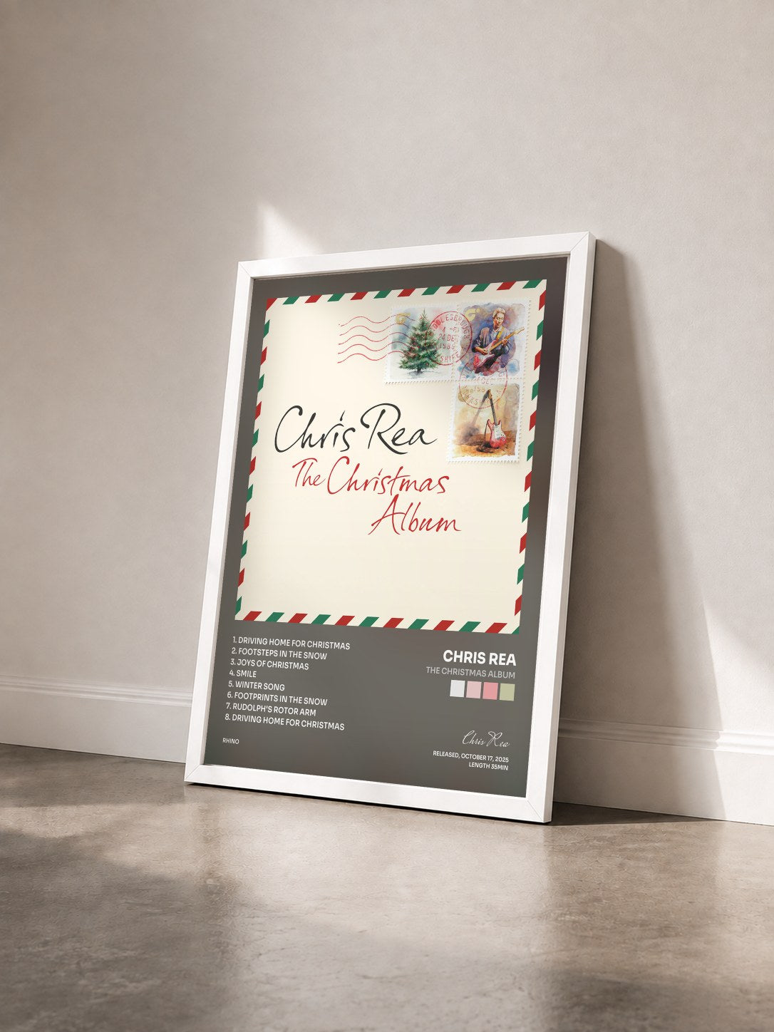 #blanc Tableau de l'album The Christmas Album de Chris Rea vu de trois quarts, cadre blanc