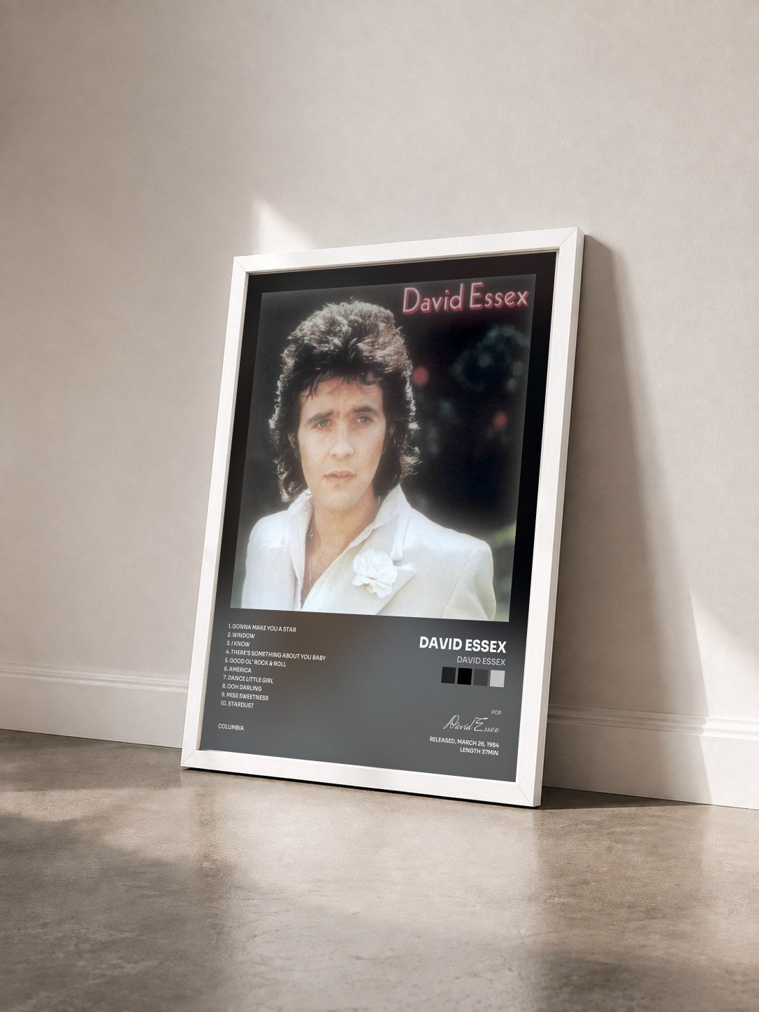 #blanc Tableau de l'album David Essex de David Essex vu de trois quarts, cadre blanc