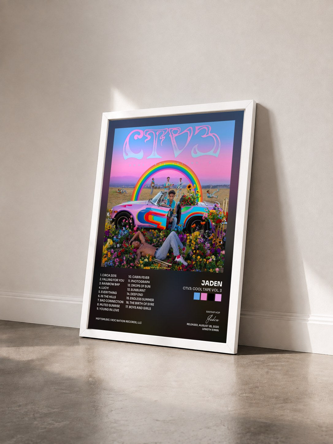 #blanc Tableau de l'album CTV3: Cool Tape Vol. 3 de Jaden vu de trois quarts, cadre blanc