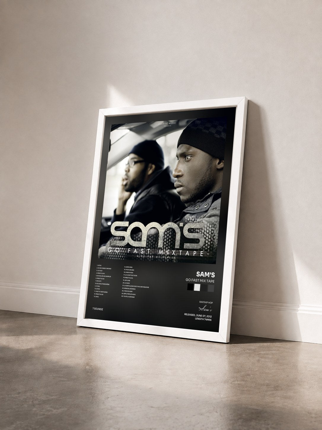 #blanc Tableau de l'album Go Fast Mix tape de Sam's vu de trois quarts, cadre blanc