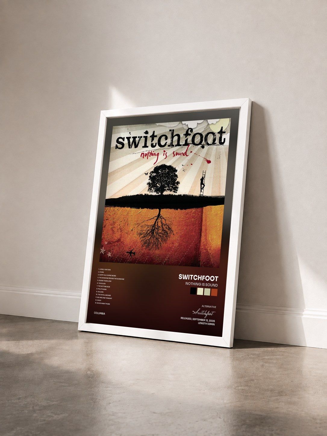 #blanc Tableau de l'album Nothing Is Sound de Switchfoot vu de trois quarts, cadre blanc