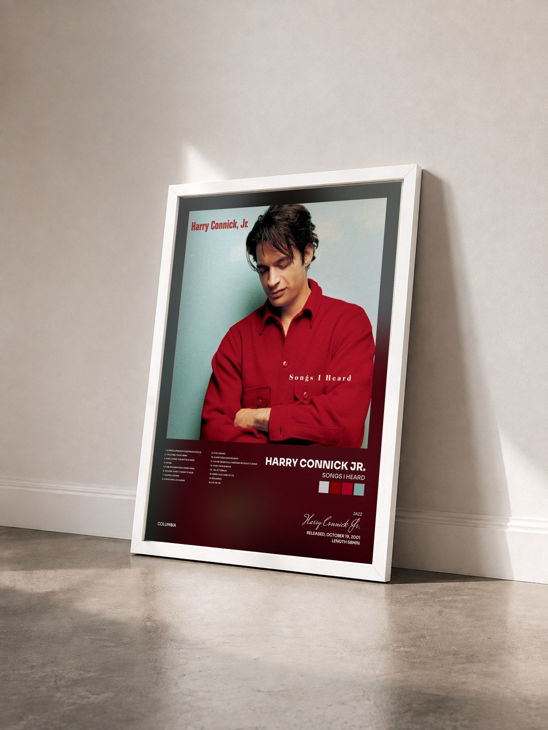 #blanc Tableau de l'album Songs I Heard de Harry Connick Jr. vu de trois quarts, cadre blanc