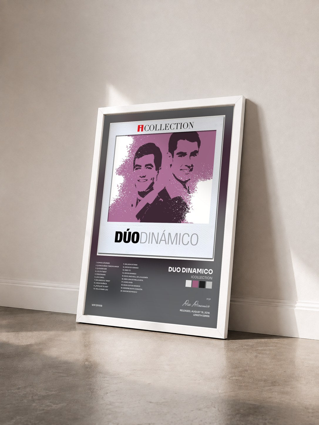 #blanc Tableau de l'album iCollection de Duo Dinamico vu de trois quarts, cadre blanc