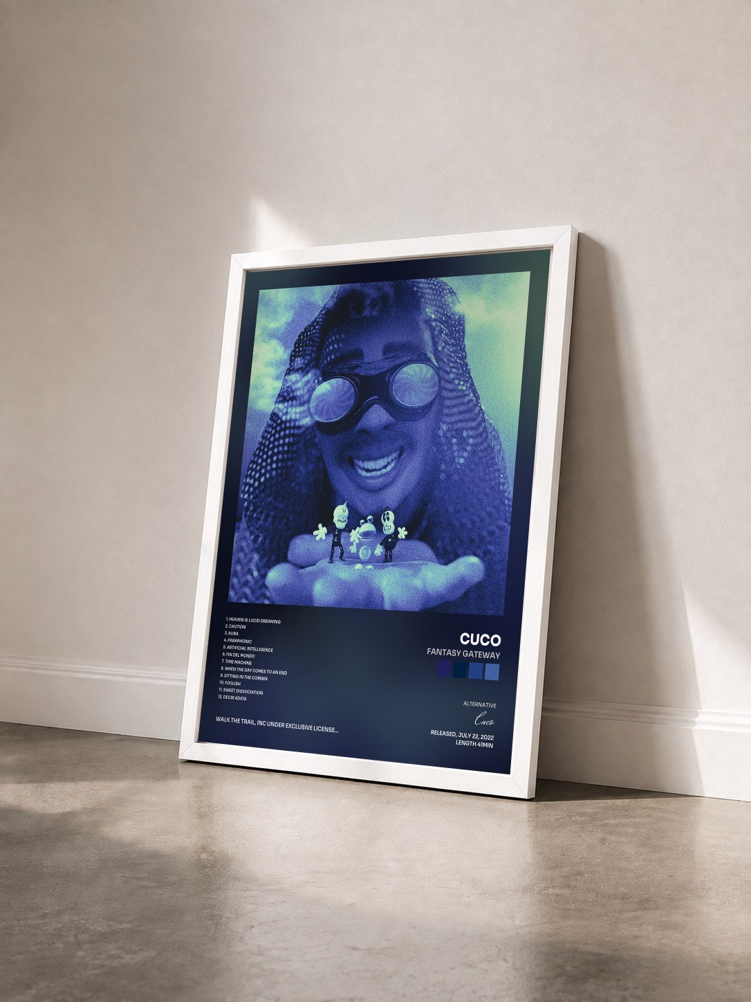 #blanc Tableau de l'album Fantasy Gateway de Cuco vu de trois quarts, cadre blanc